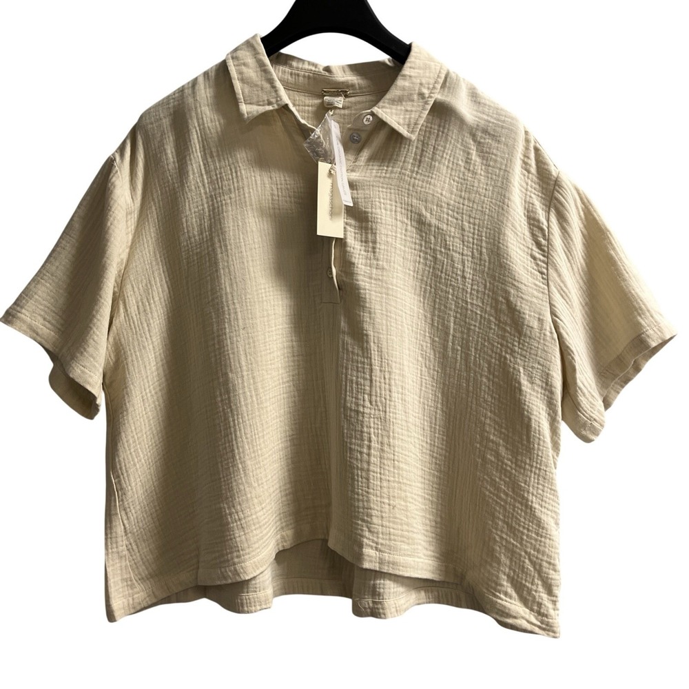 Magaschoni Top Beige‎ Organic Cotton Boxy Pullover Size XL Coastal Lagenlook